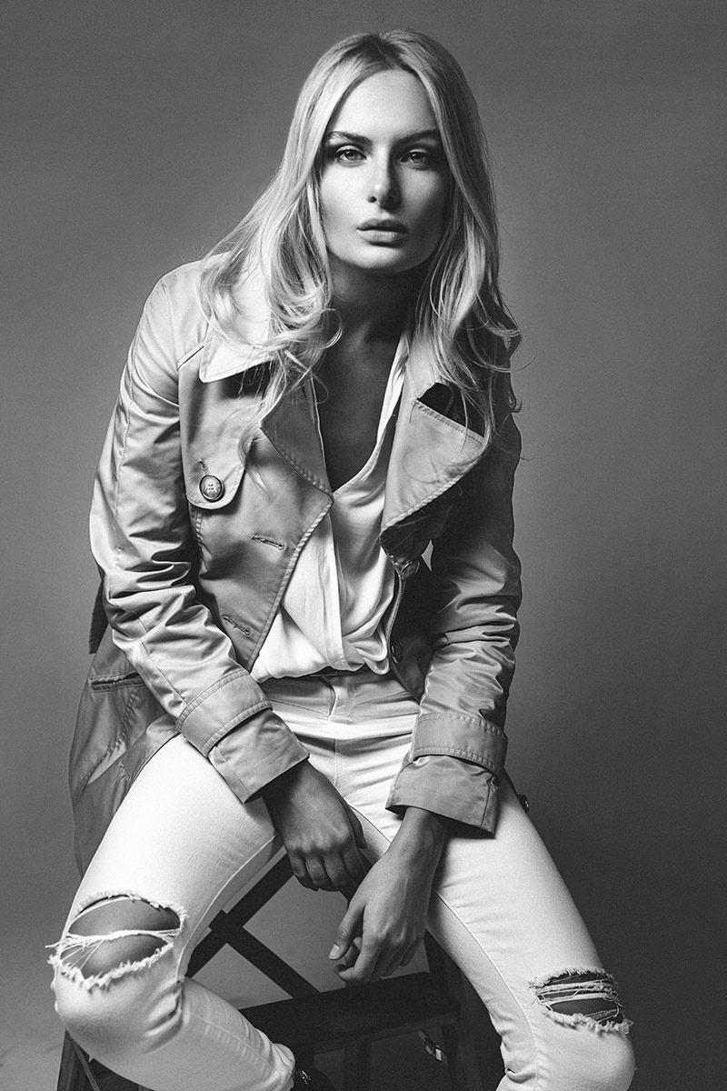 Kipenko creates blonde model test at Milan, bw, brutal style ripped holey white jeans chic fashion photographer